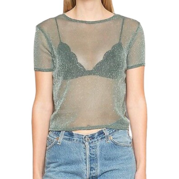 Brandy Melville Tops - Brandy Melville Green Sheer Glitter Top